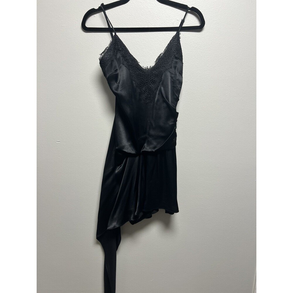 Zara ASYMMETRIC HEM romper mini dress black silk like women’s Size XS.